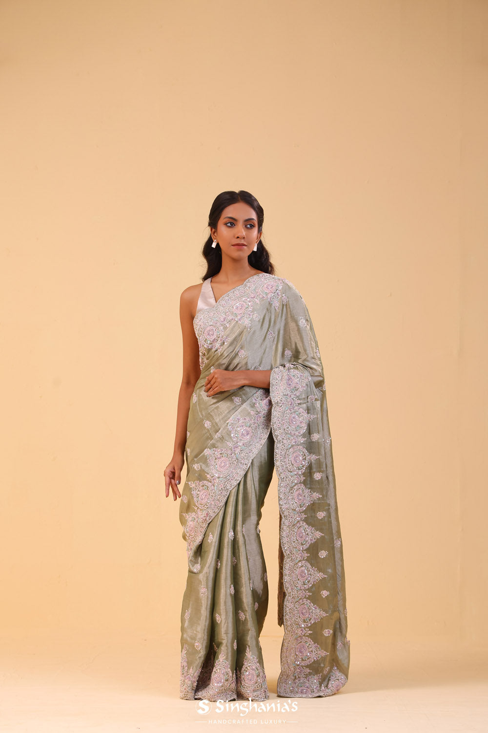 Celadon Gold Tissue Handcrafted Saree