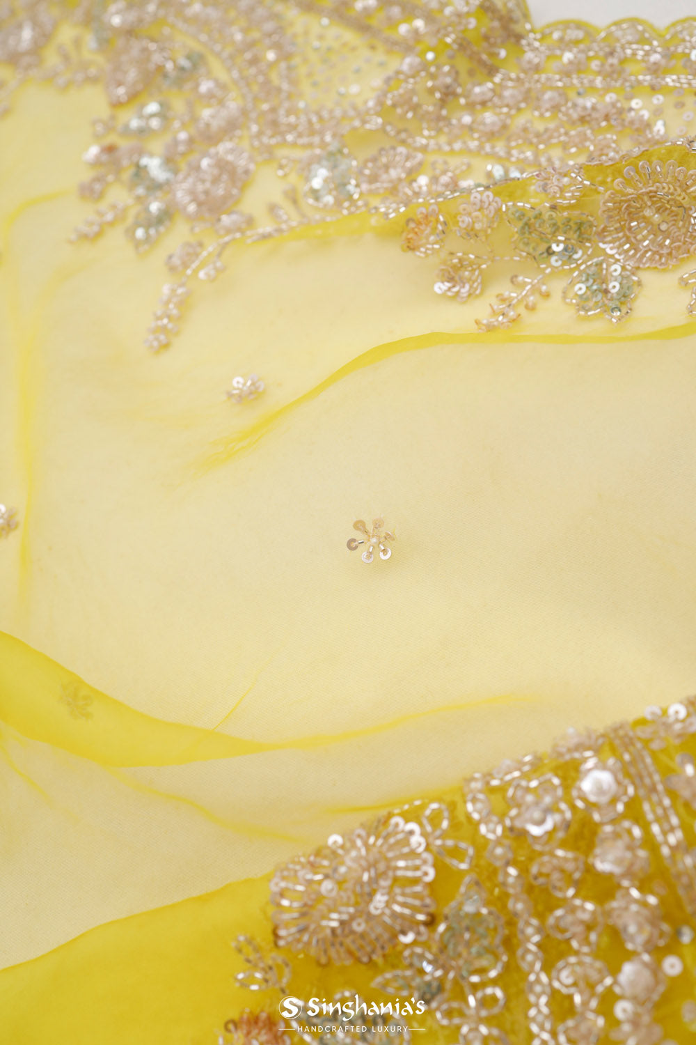 Yellow Rose Organza Handcrafted Saree