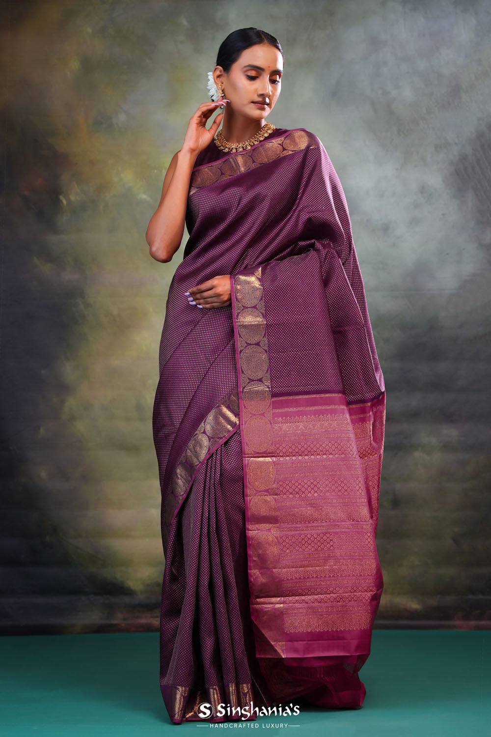 Regal Purple Butti Kanjivaram Silk Saree