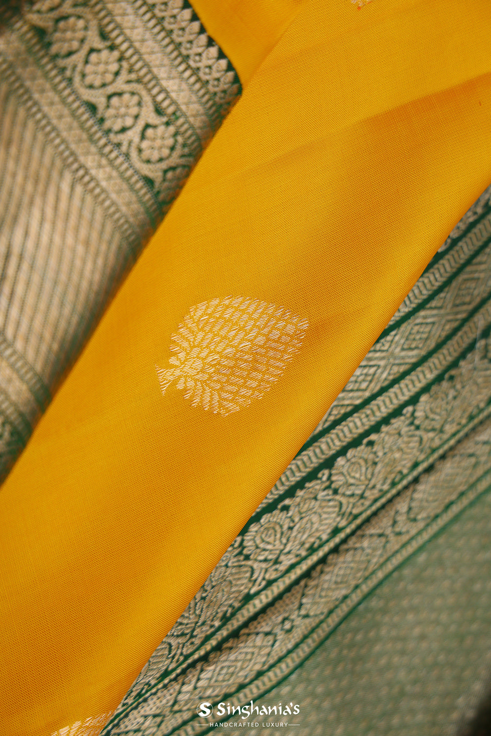 Saffron Yellow Butta Kanjivaram Silk Saree