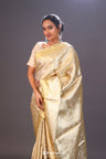 Ecru Gold Floral Tissue Chiniya Banarasi Saree