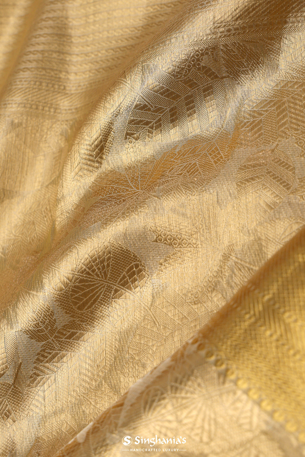 Ecru Gold Floral Tissue Chiniya Banarasi Saree