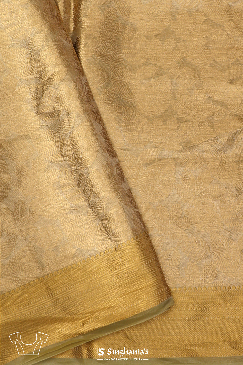 Ecru Gold Floral Tissue Chiniya Banarasi Saree