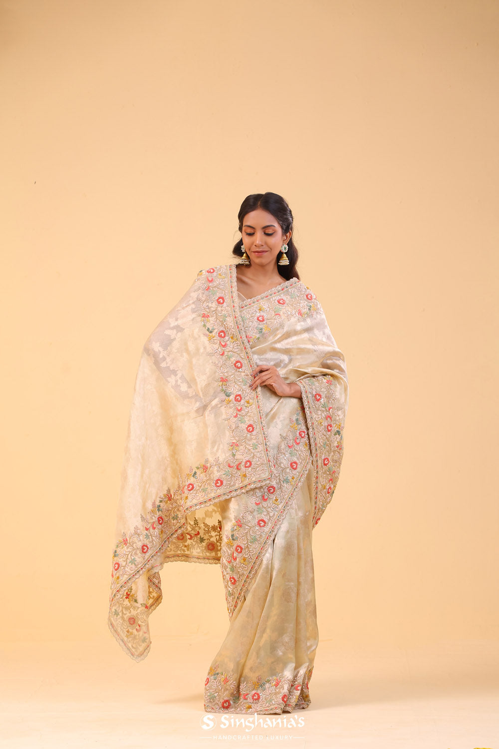 Champagne Gold Tissue Handcrafted Saree