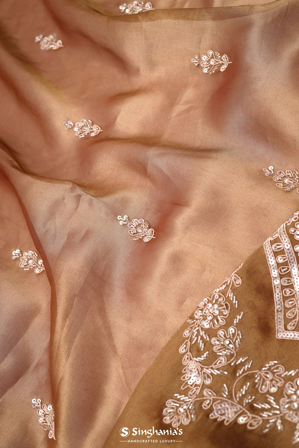 Golden Brown Handcrafted Tissue Saree