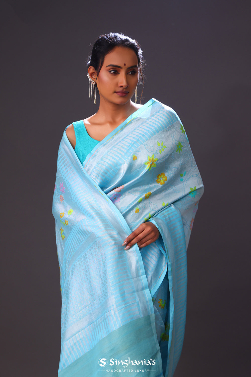 Sky Blue Meenakari Banarasi Silk Saree