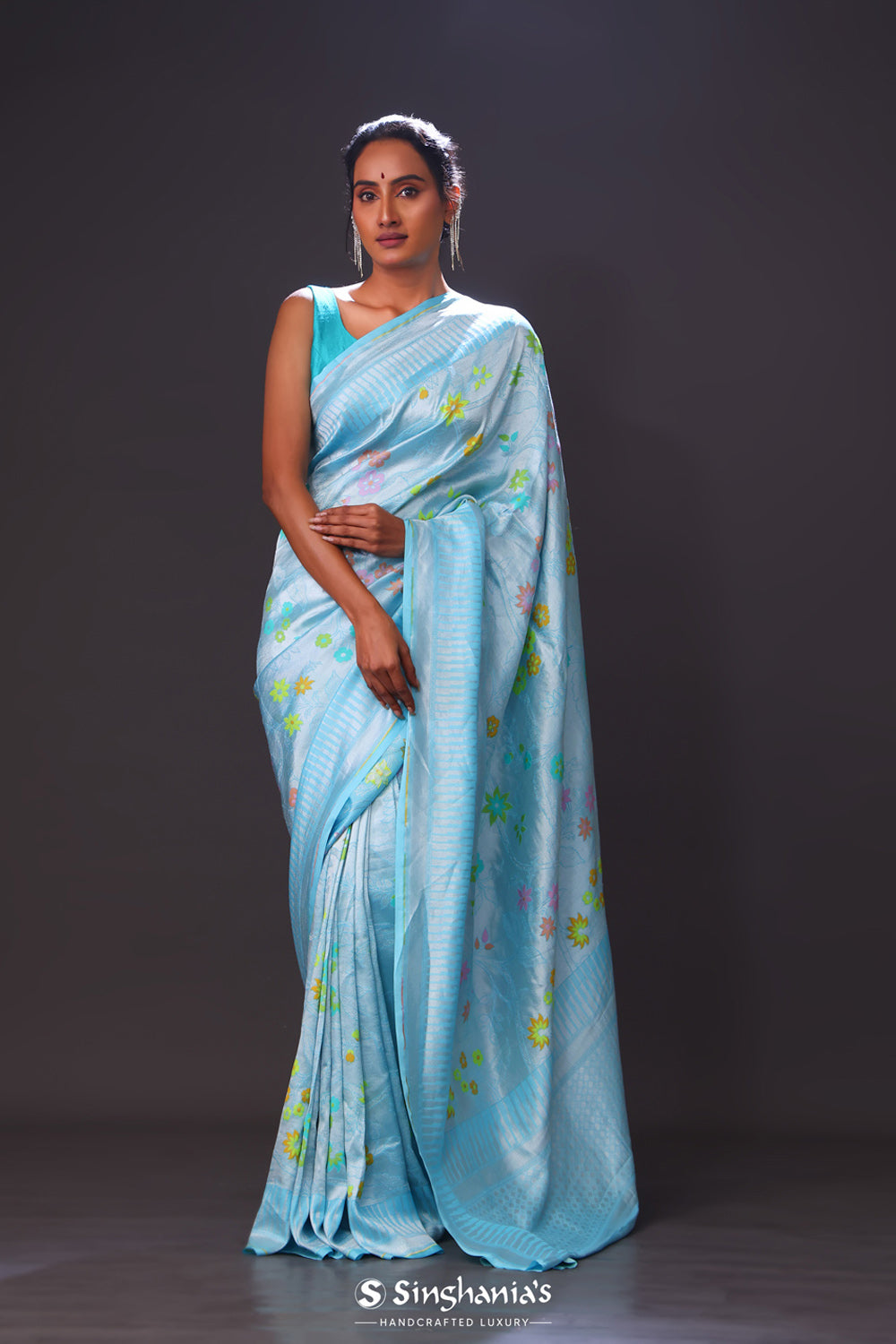 Sky Blue Meenakari Banarasi Silk Saree