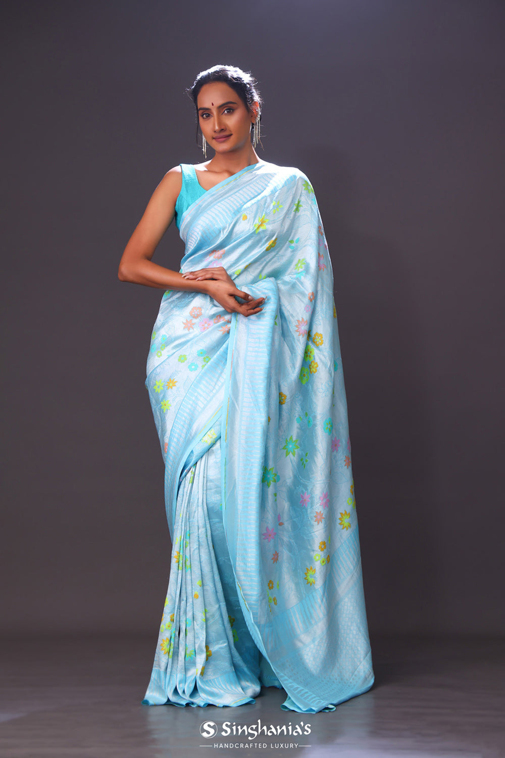 Sky Blue Meenakari Banarasi Silk Saree