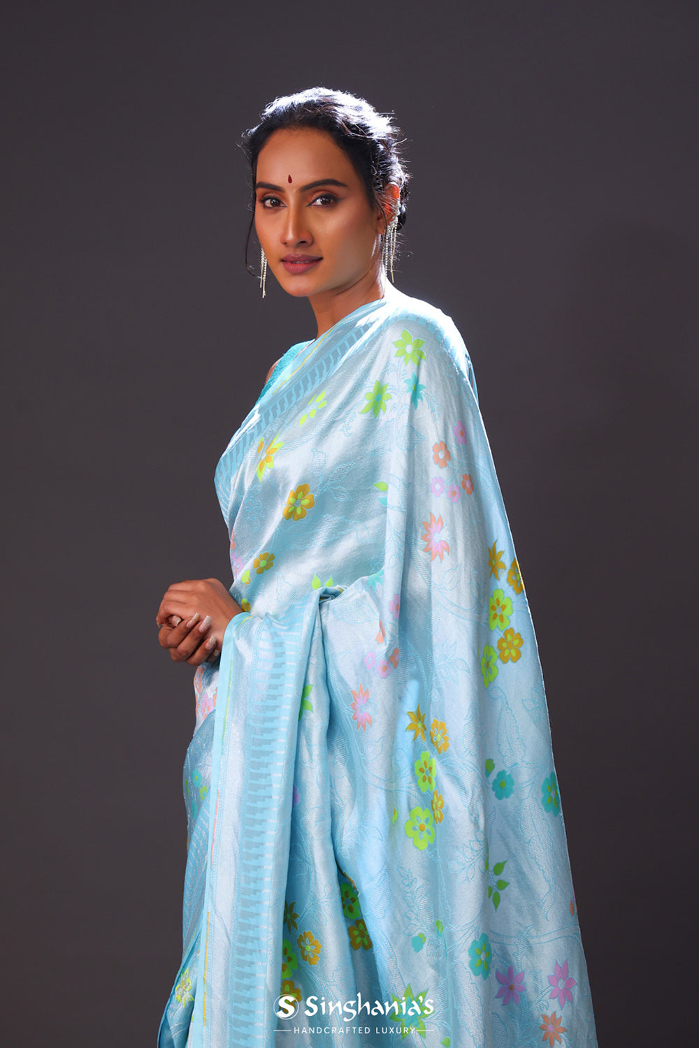 Sky Blue Meenakari Banarasi Silk Saree