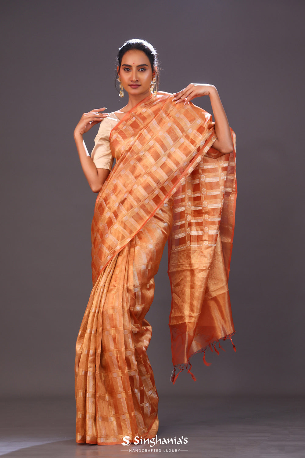 Royal Orange Tissue Chiniya Banarasi Saree