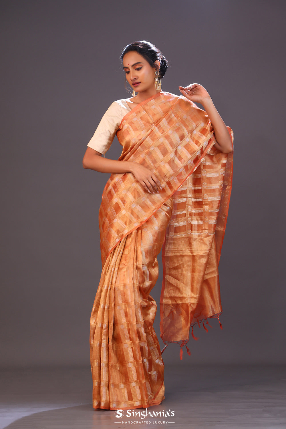 Royal Orange Tissue Chiniya Banarasi Saree