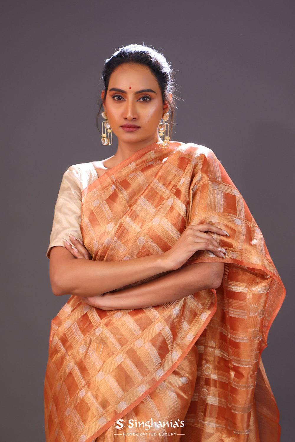 Royal Orange Tissue Chiniya Banarasi Saree