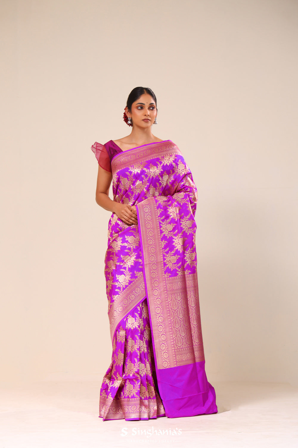 Deep Magenta Chiniya Banarasi Silk Saree