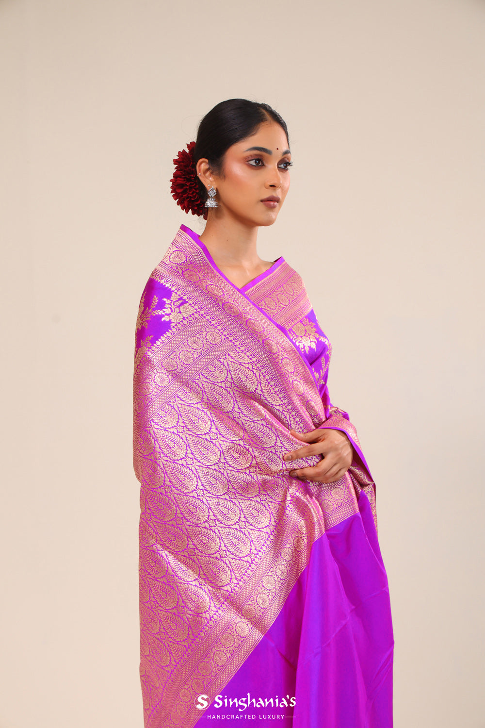 Deep Magenta Chiniya Banarasi Silk Saree