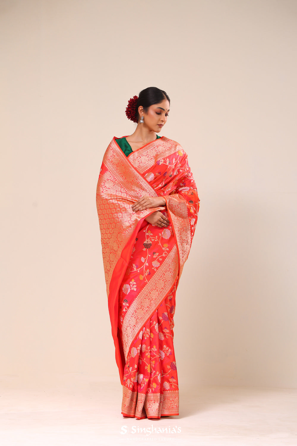 Arsenal Red Chiniya Banarasi Silk Saree