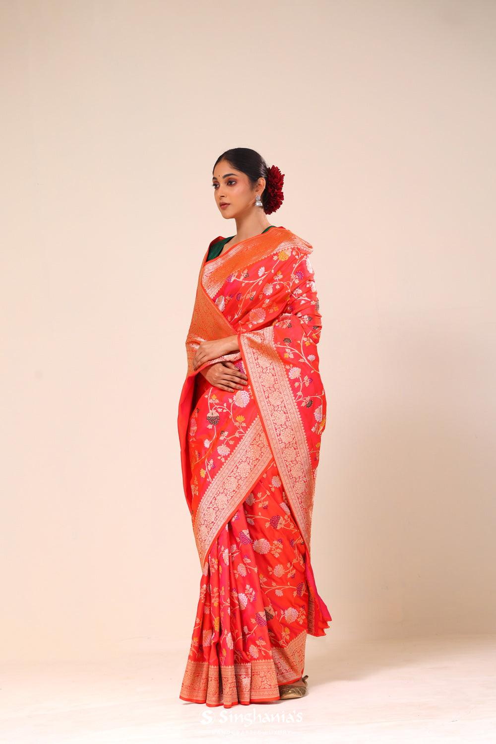 Arsenal Red Chiniya Banarasi Silk Saree