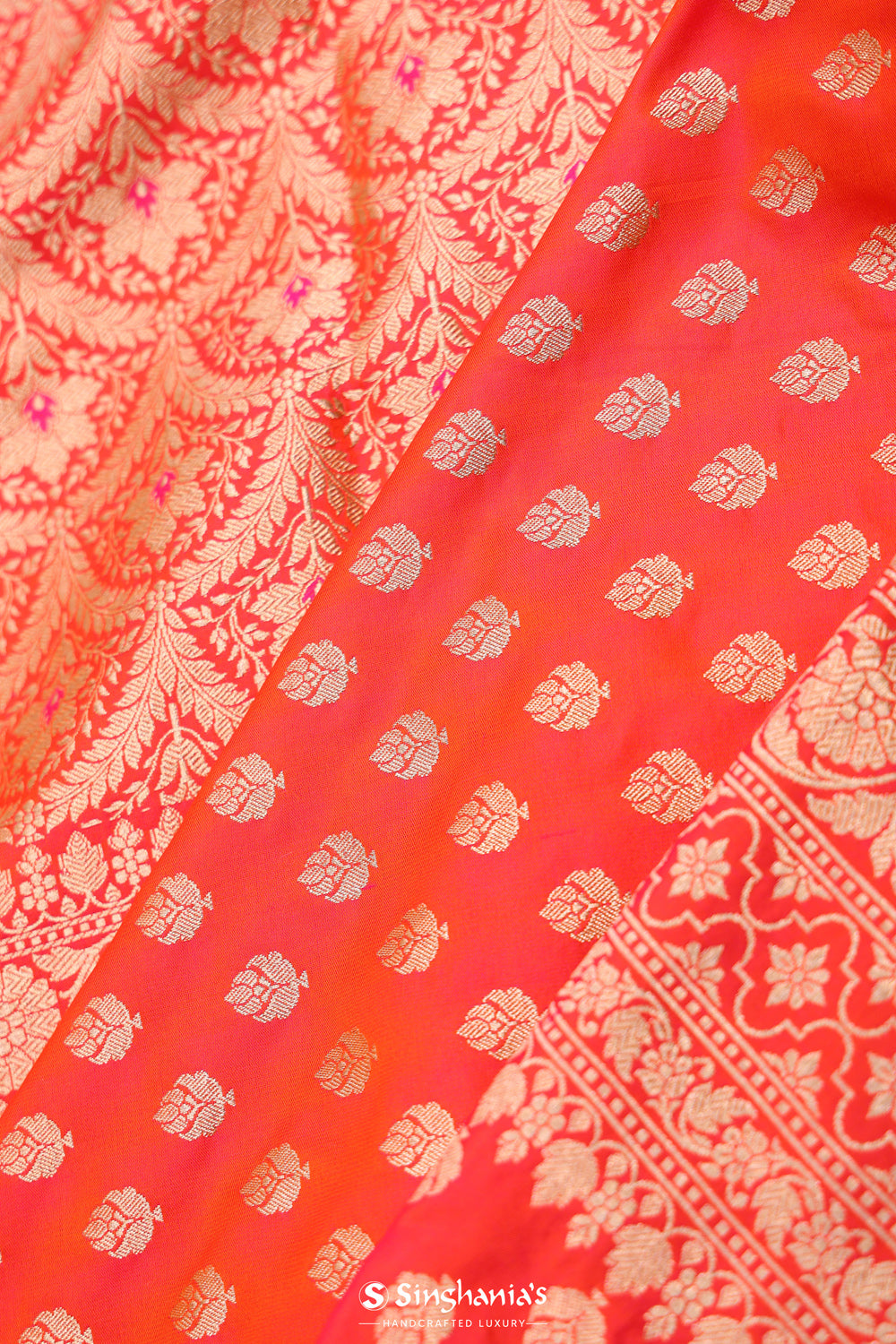 Tomato Red Chiniya Banarasi Silk Saree