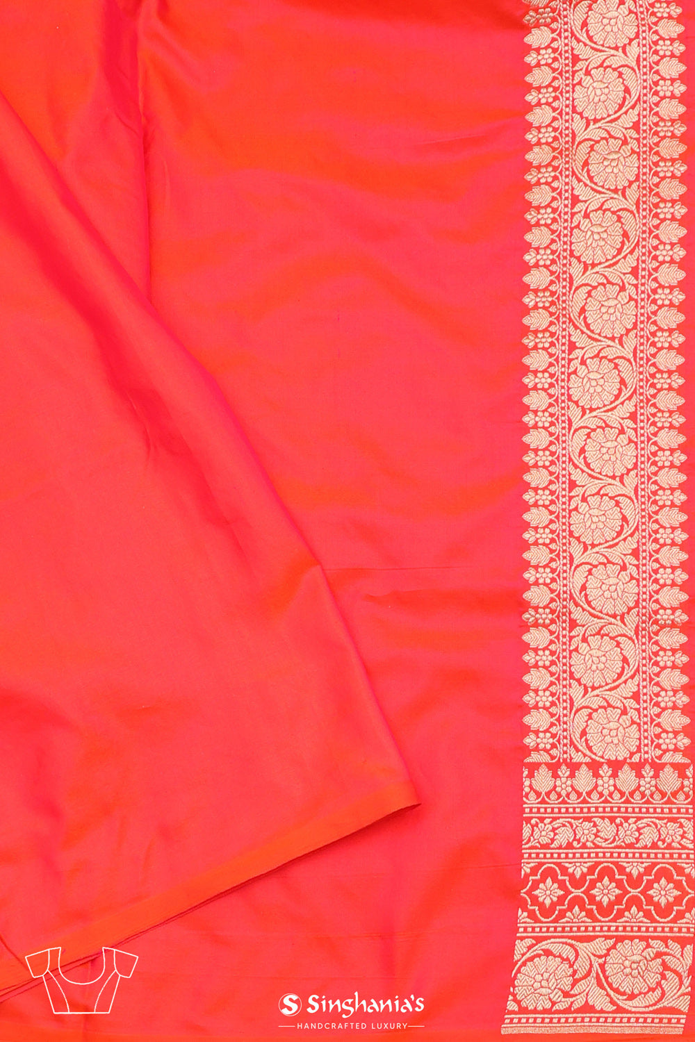 Tomato Red Chiniya Banarasi Silk Saree