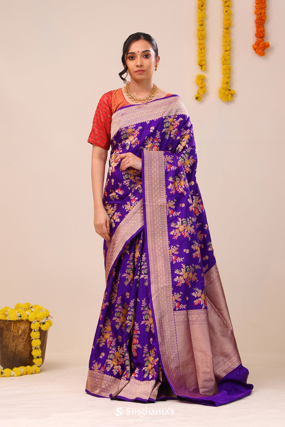 True Purple Flora Banarasi Silk Saree