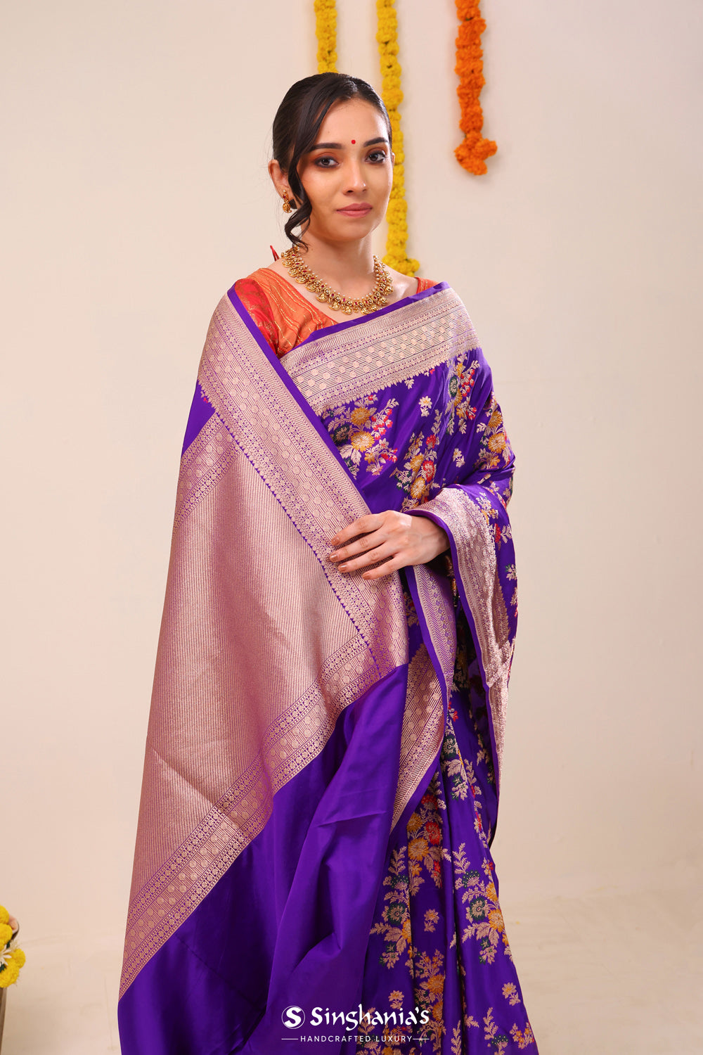 True Purple Flora Banarasi Silk Saree