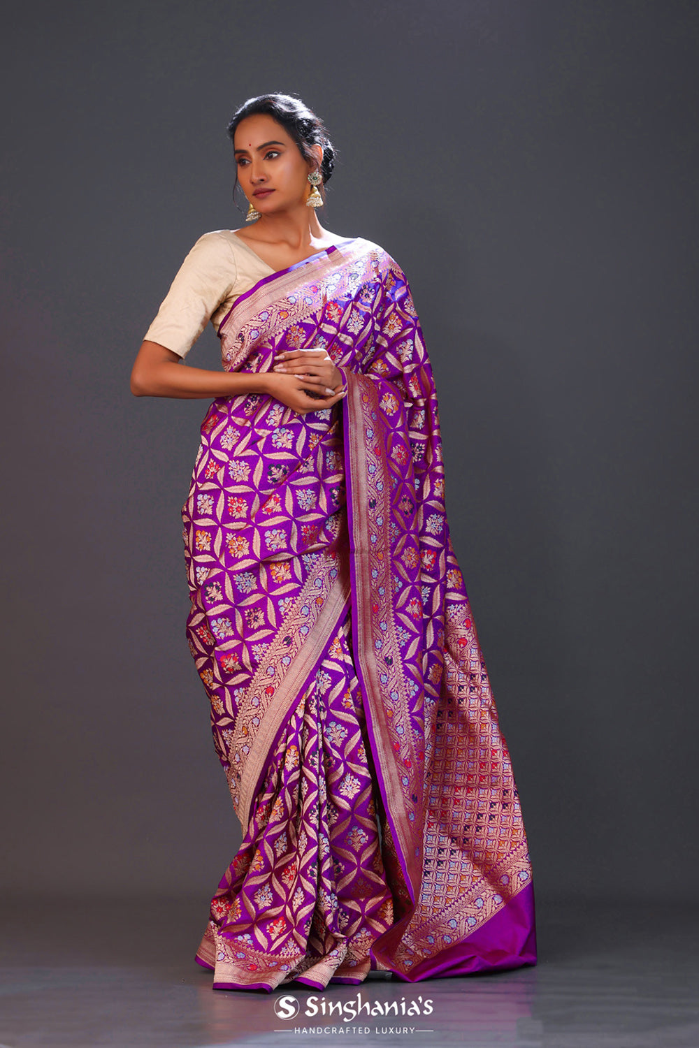 Dark Magenta Meenakari Banarasi Silk Saree