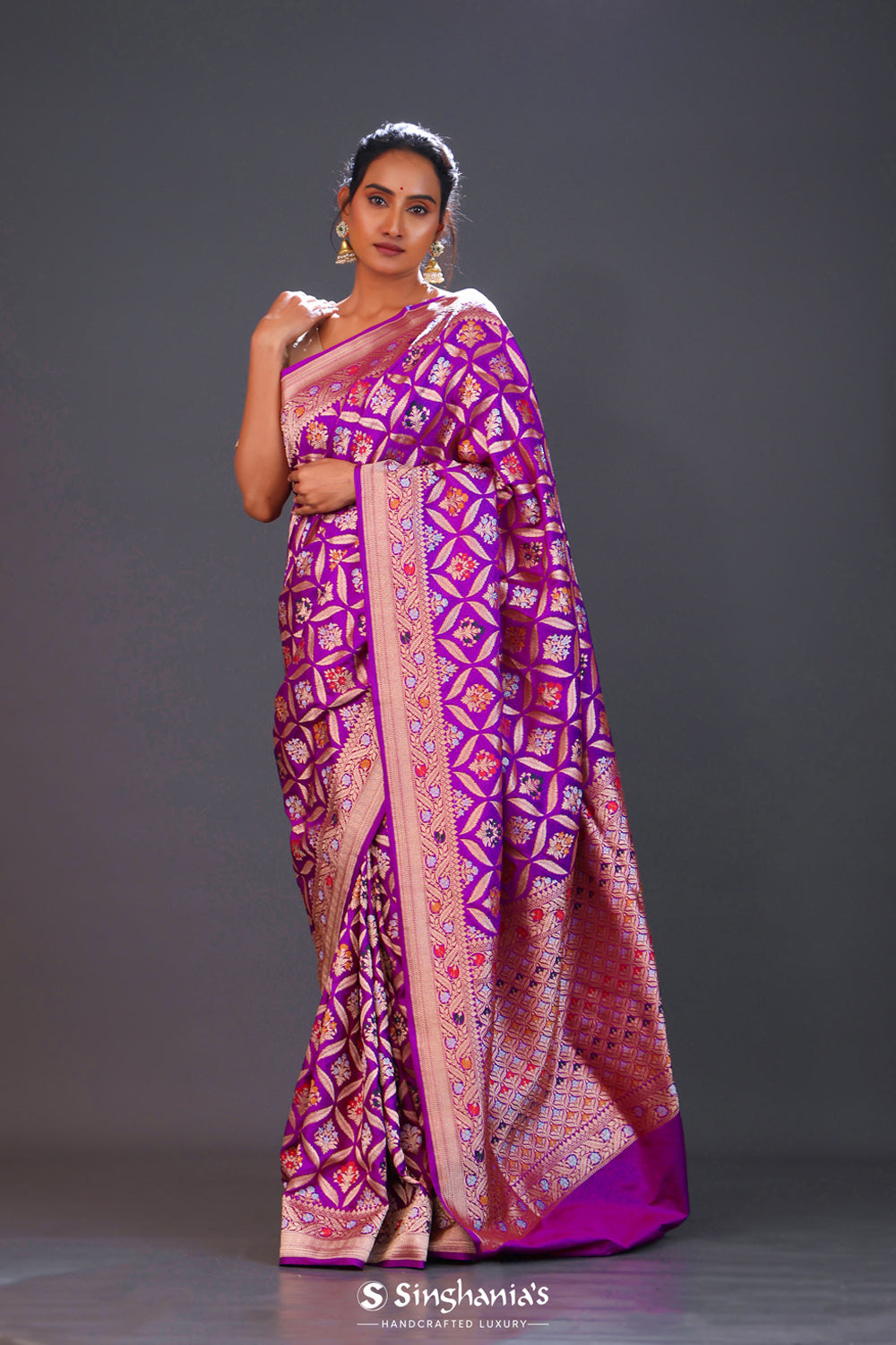 Dark Magenta Meenakari Banarasi Silk Saree