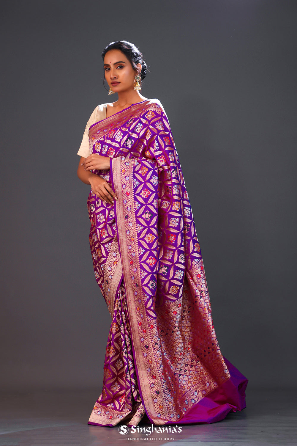 Dark Magenta Meenakari Banarasi Silk Saree