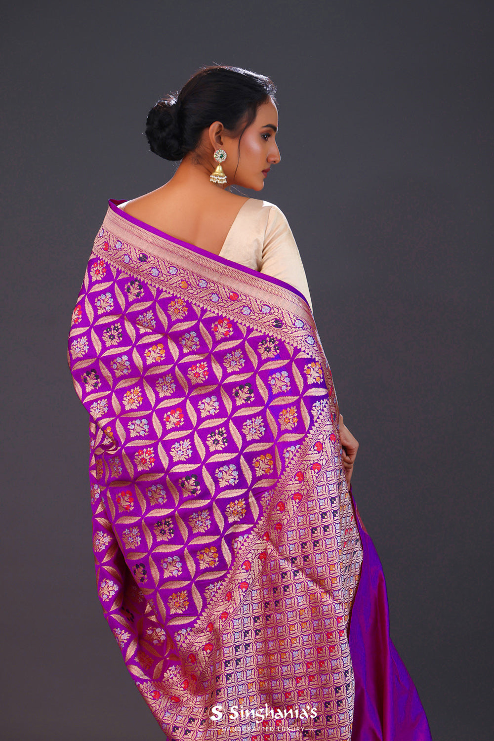 Dark Magenta Meenakari Banarasi Silk Saree