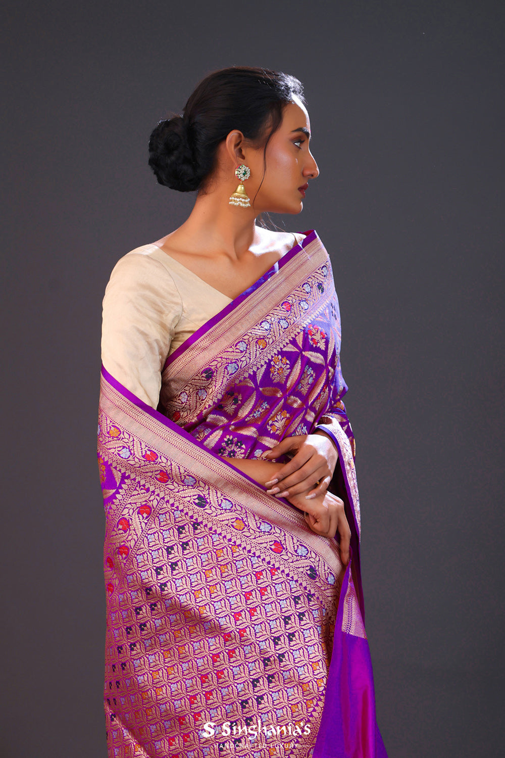 Dark Magenta Meenakari Banarasi Silk Saree