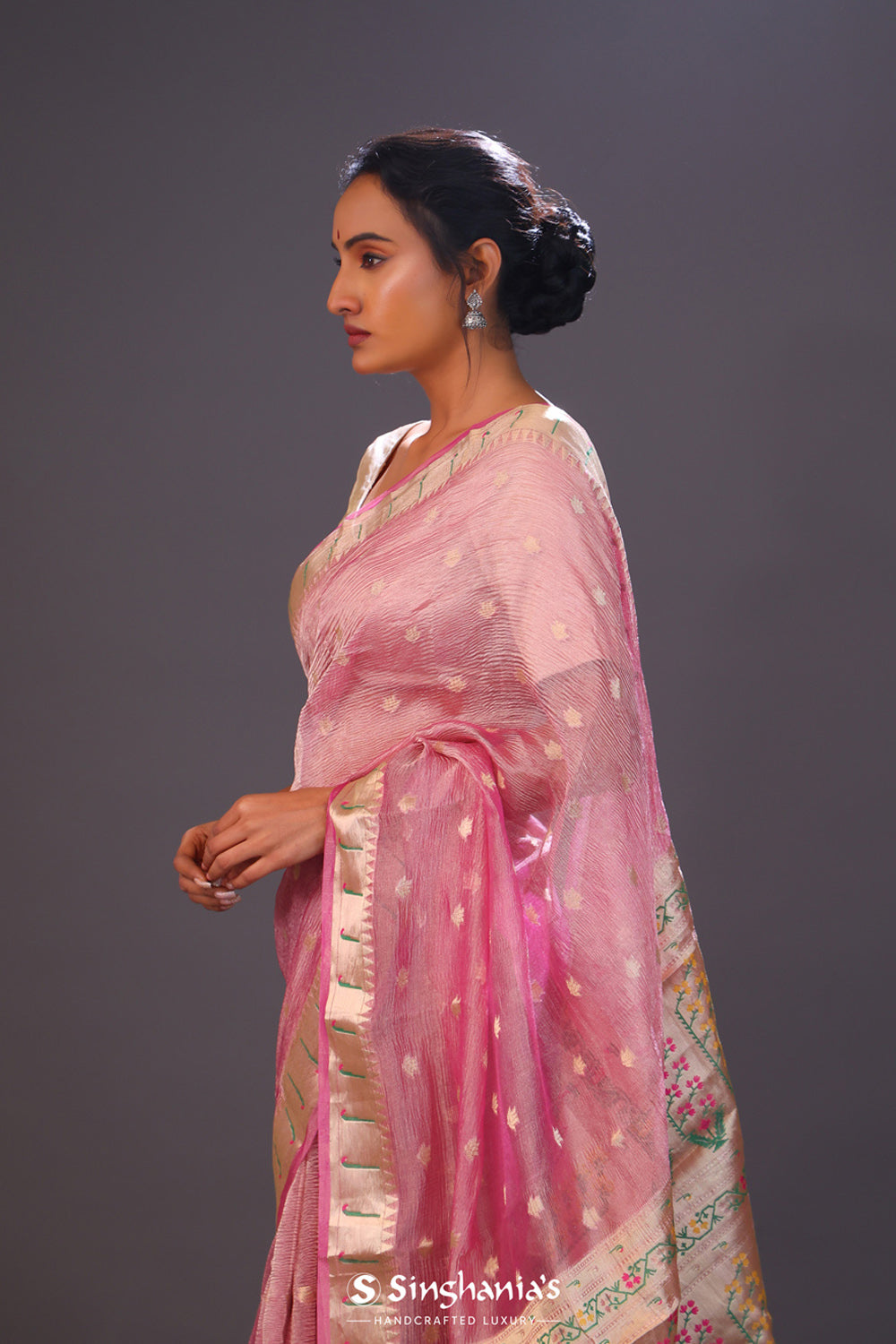 Rose Pink Tissue Chiniya Banarasi Saree