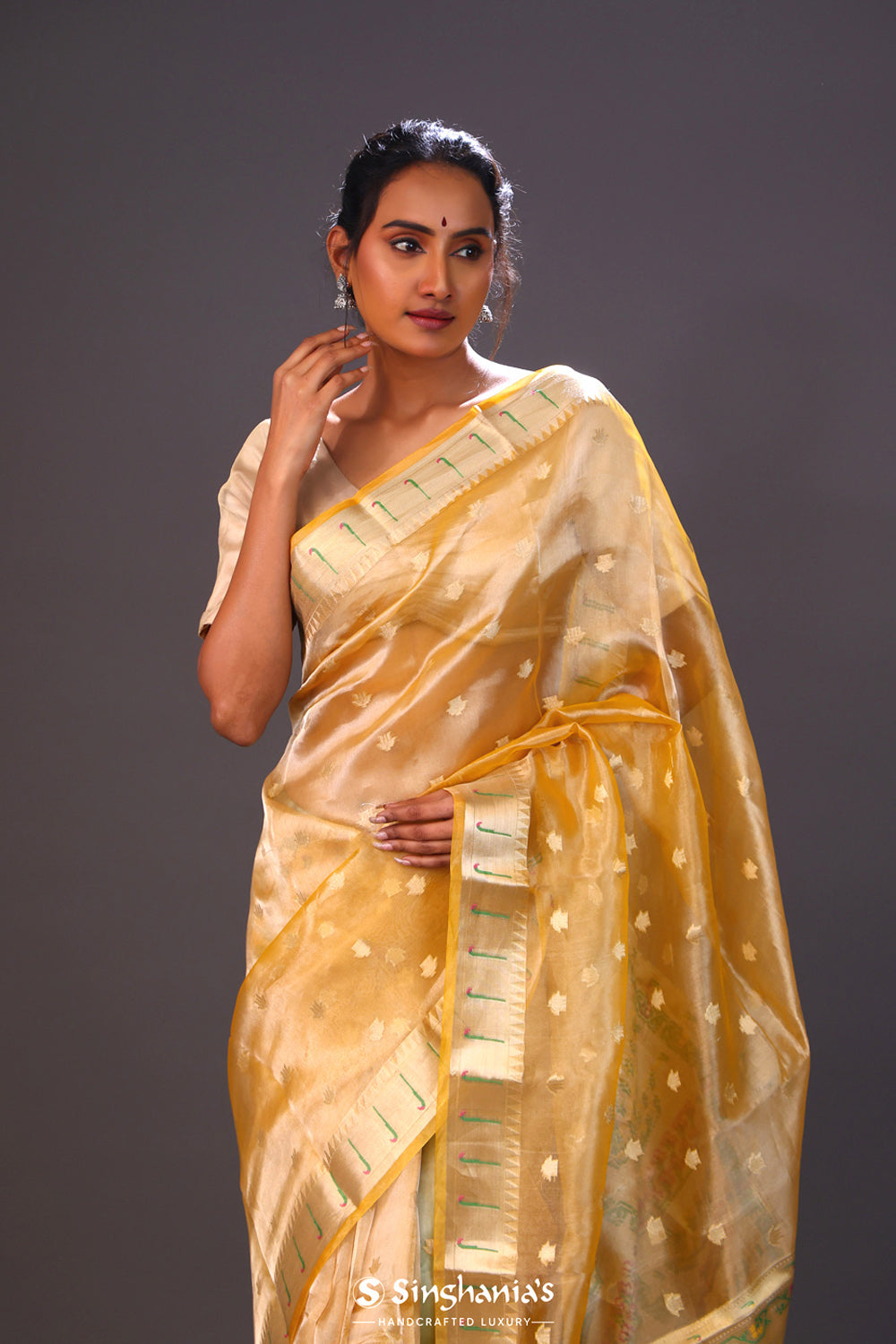 Golden Yellow Tissue Chiniya Banarasi Saree