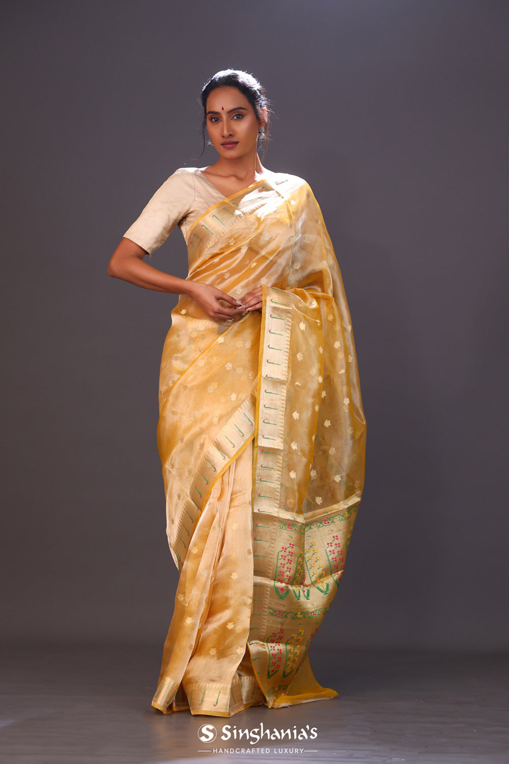 Golden Yellow Tissue Chiniya Banarasi Saree