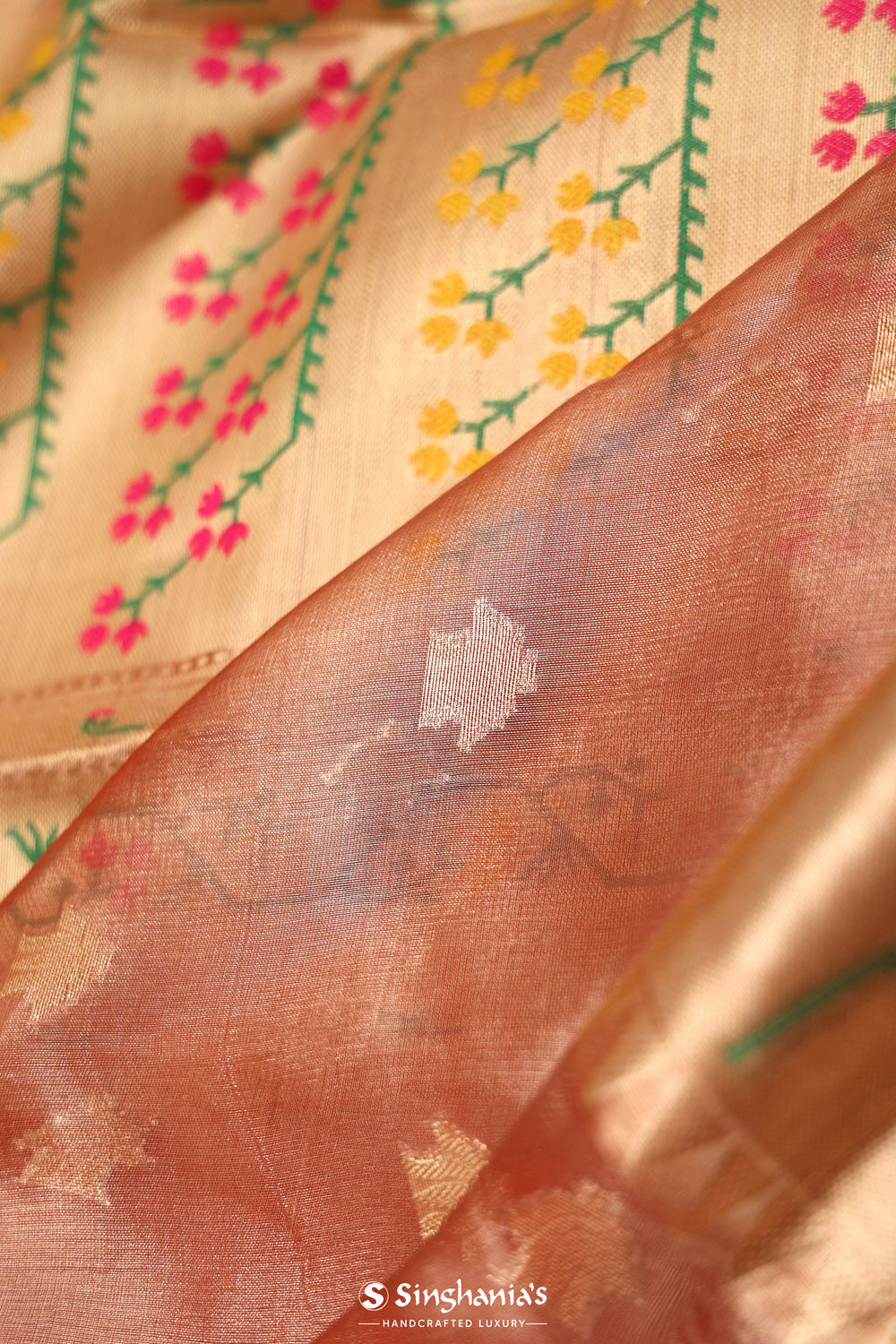 Rose Peach Tissue Chiniya Banarasi Saree