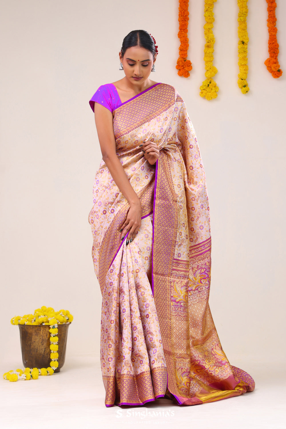 Pale Pink Jaal Kanjivaram Silk Saree