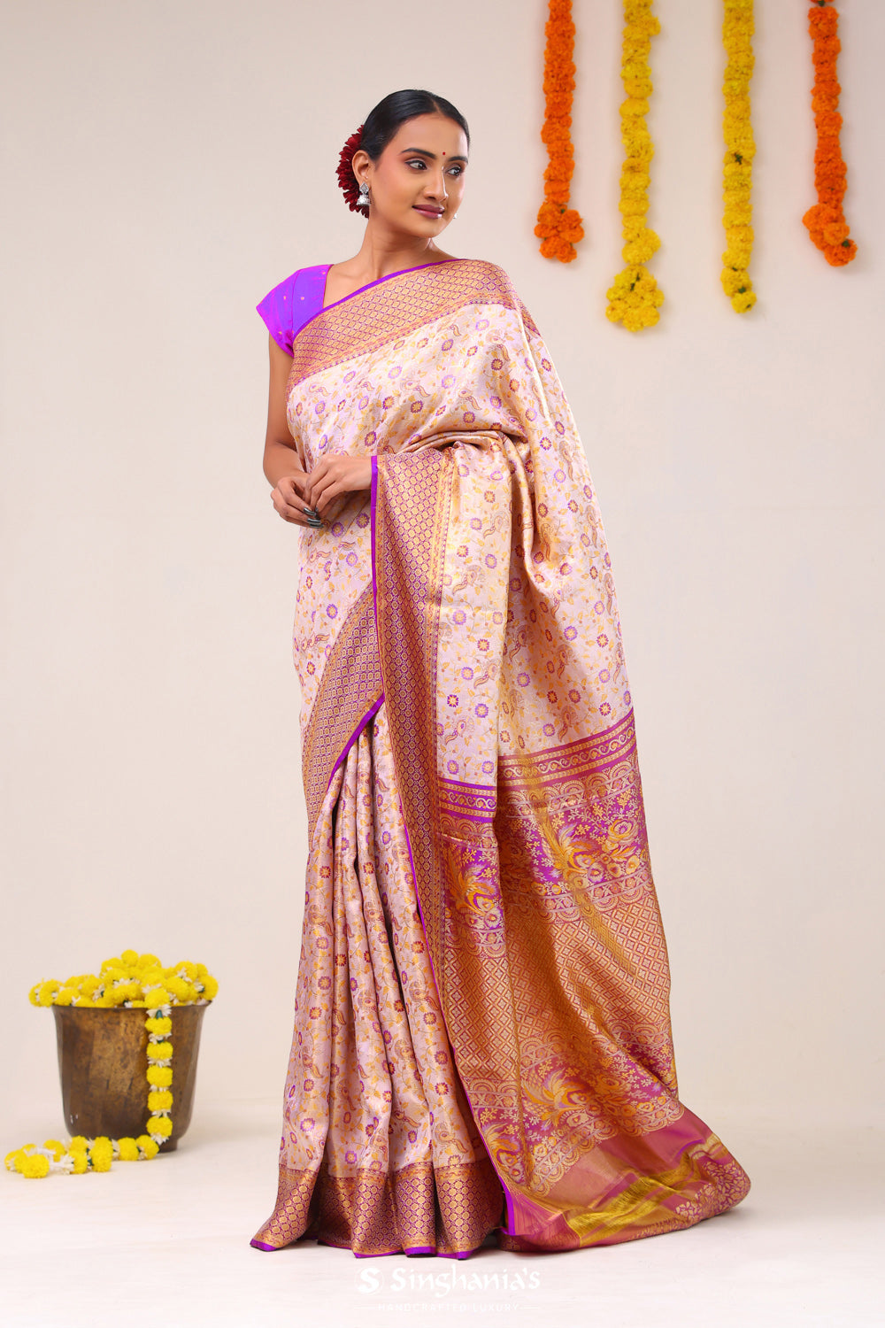 Pale Pink Jaal Kanjivaram Silk Saree