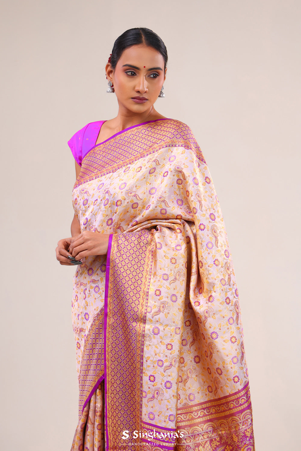 Pale Pink Jaal Kanjivaram Silk Saree