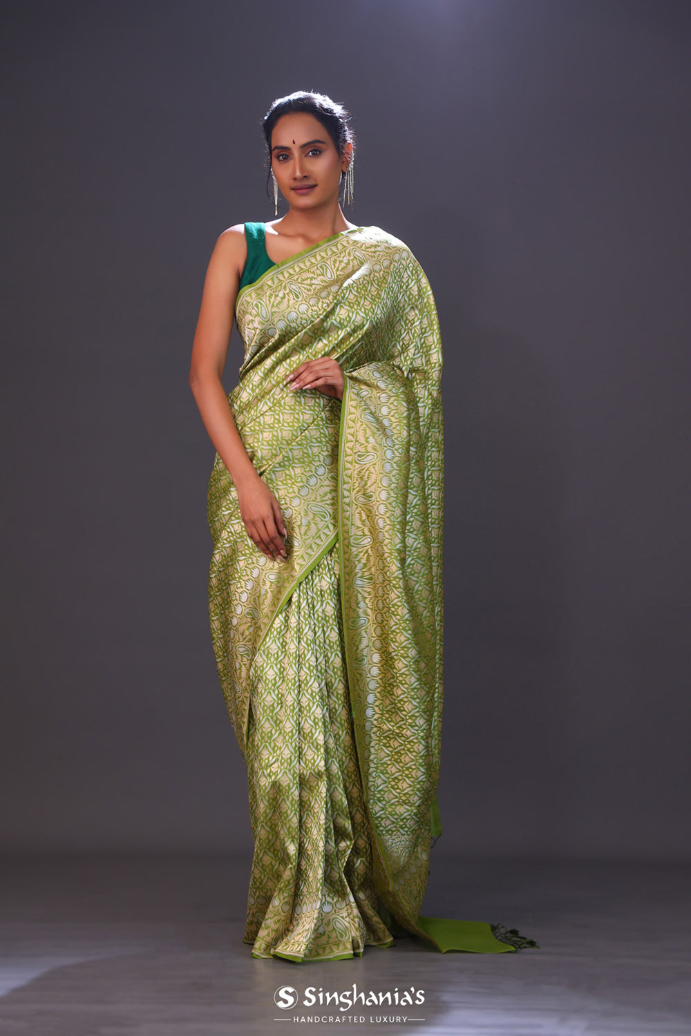 Apple Green Jaal Banarasi Silk Saree