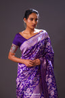 Indigo Purple Floral Banarasi Silk Saree