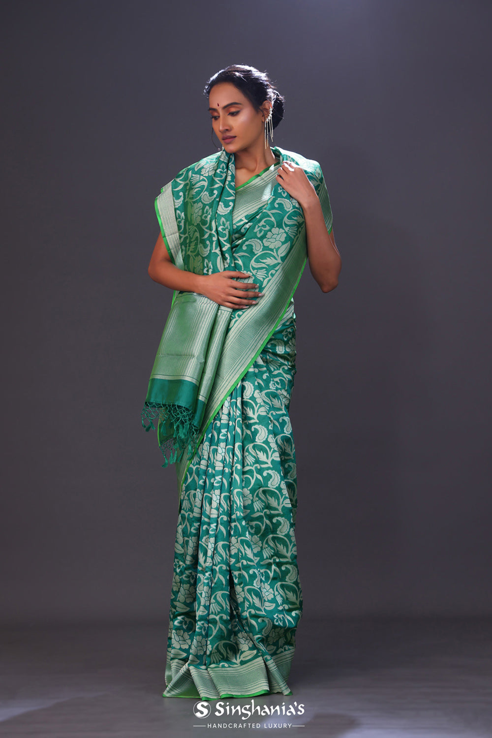 Viridian Green Jaal Banarasi Silk Saree