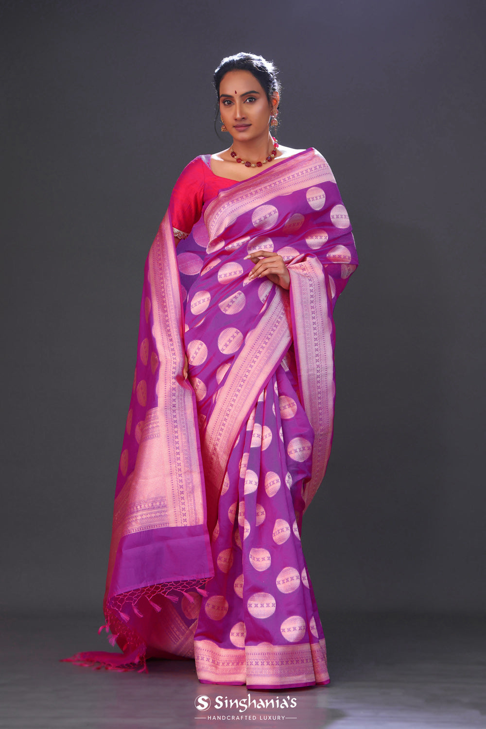 Fuchsia Purple Butta Banarasi Silk Saree