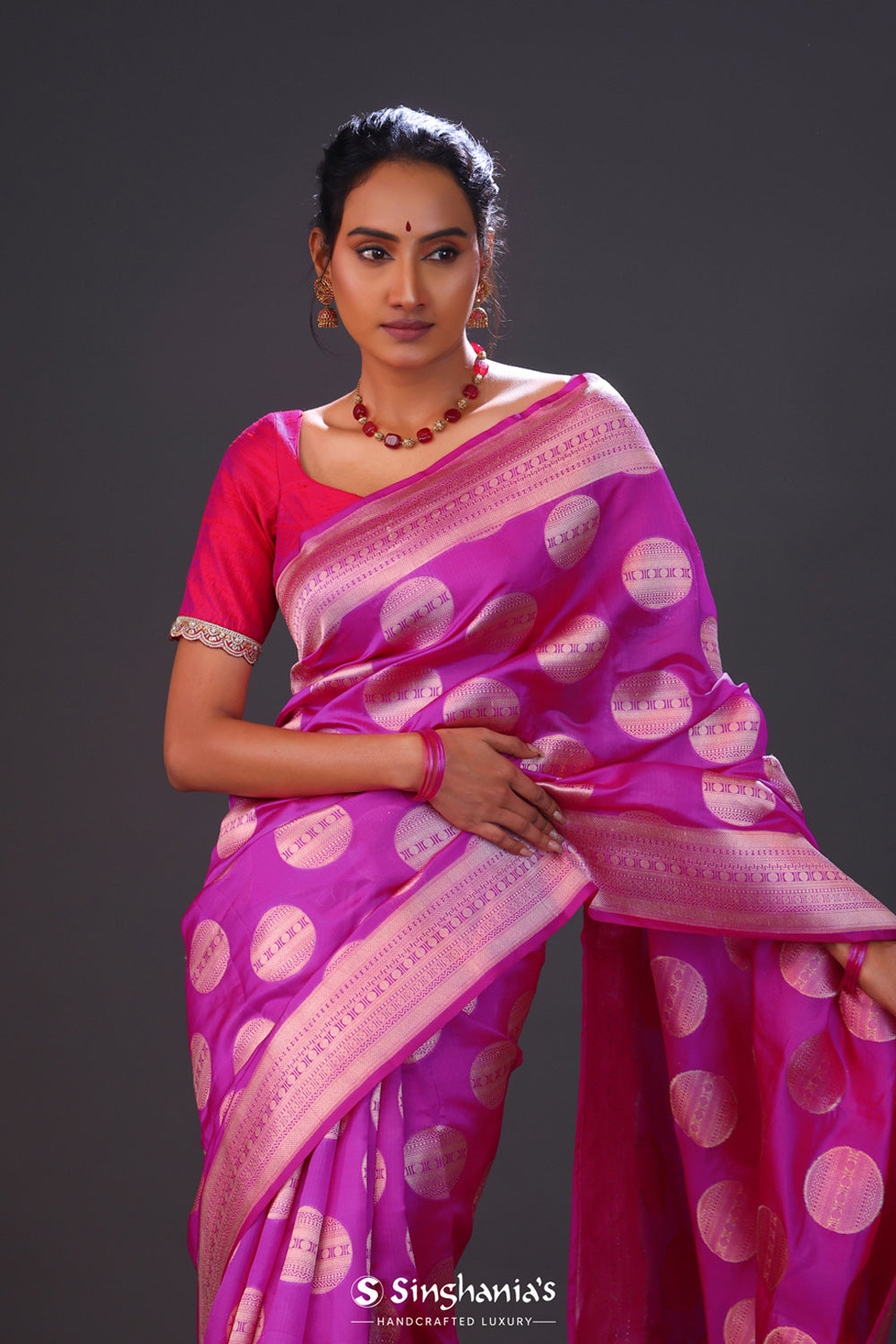 Fuchsia Purple Butta Banarasi Silk Saree