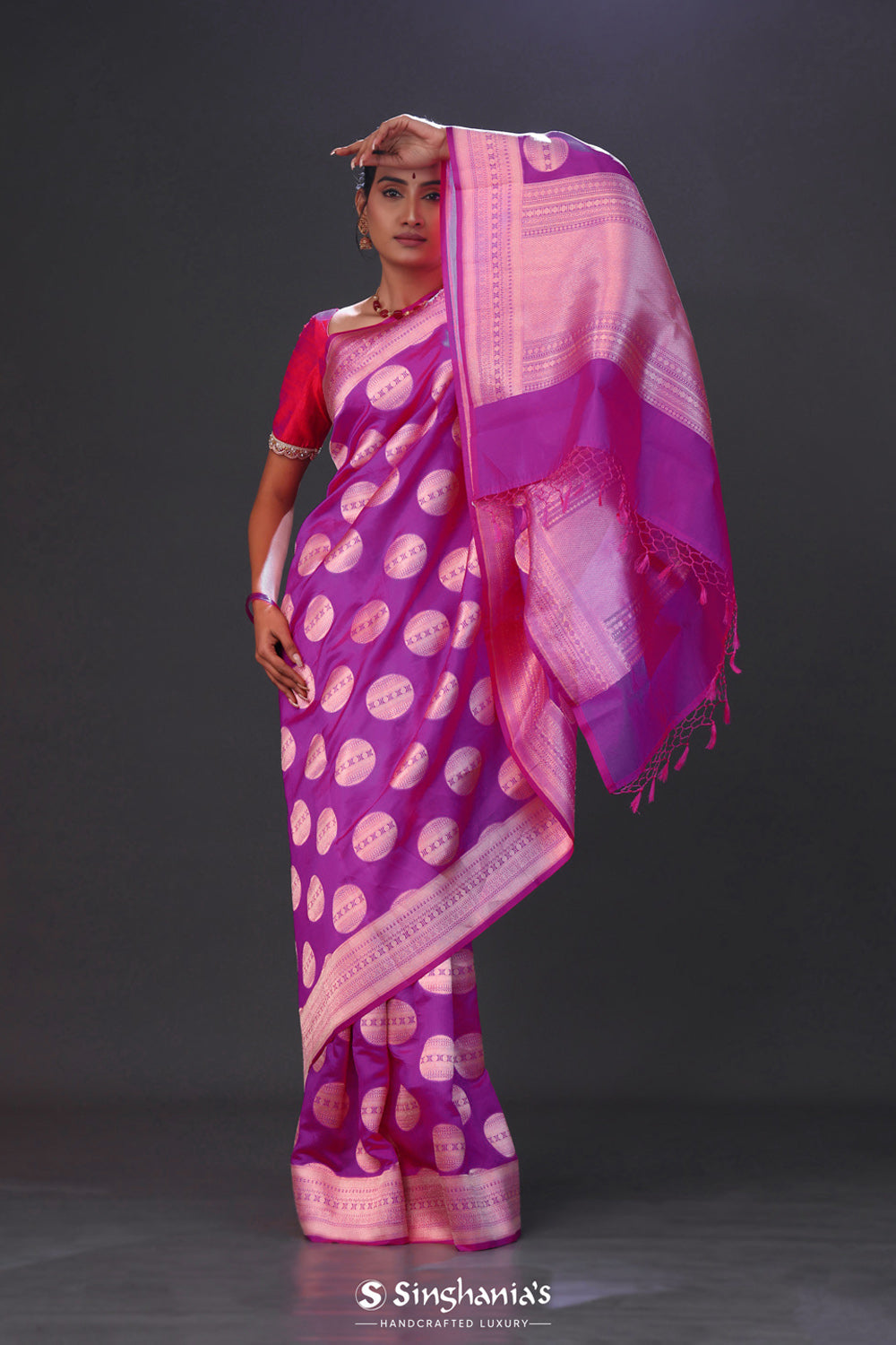 Fuchsia Purple Butta Banarasi Silk Saree