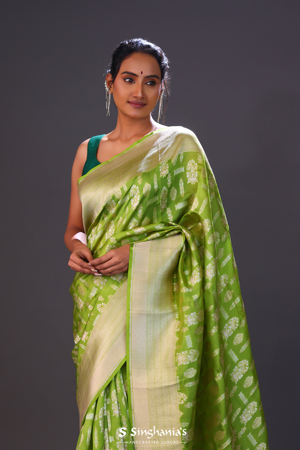 Apple Green Butta Banarasi Silk Saree