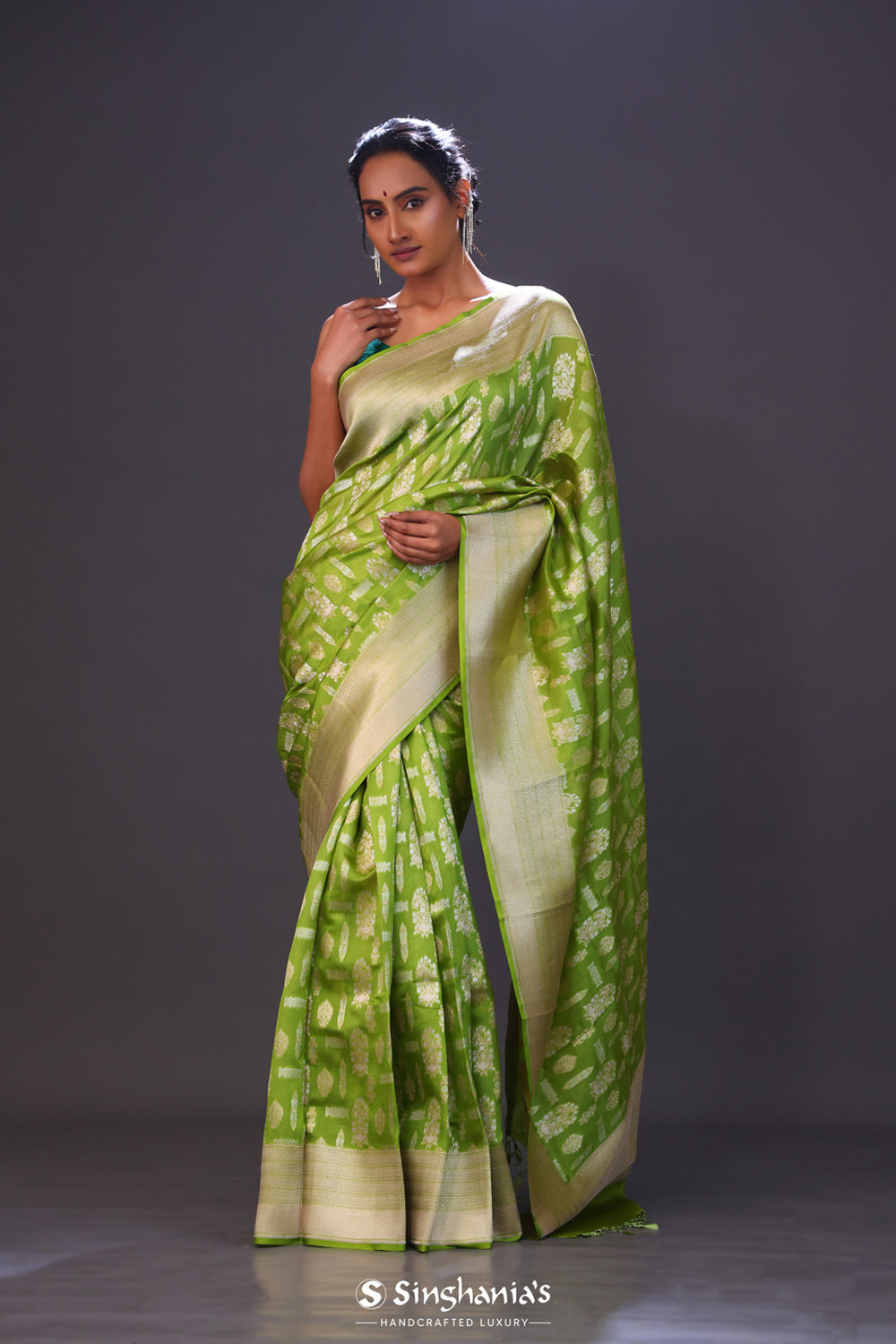 Apple Green Butta Banarasi Silk Saree