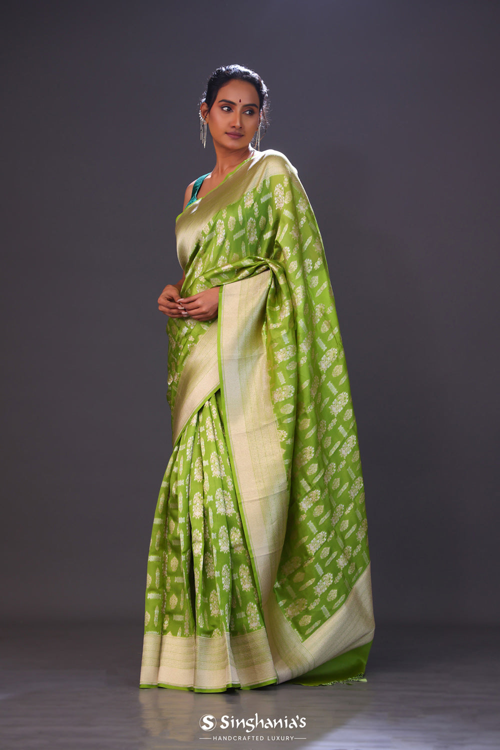 Apple Green Butta Banarasi Silk Saree