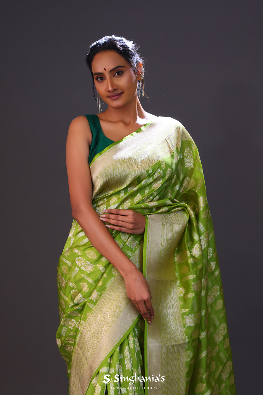 Apple Green Butta Banarasi Silk Saree