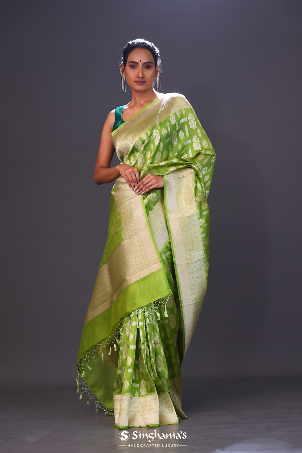 Apple Green Butta Banarasi Silk Saree