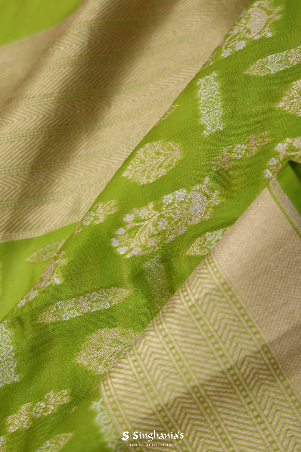 Apple Green Butta Banarasi Silk Saree