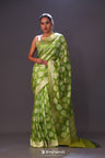 Dark Lemon-Lime Floral Banarasi Silk Saree