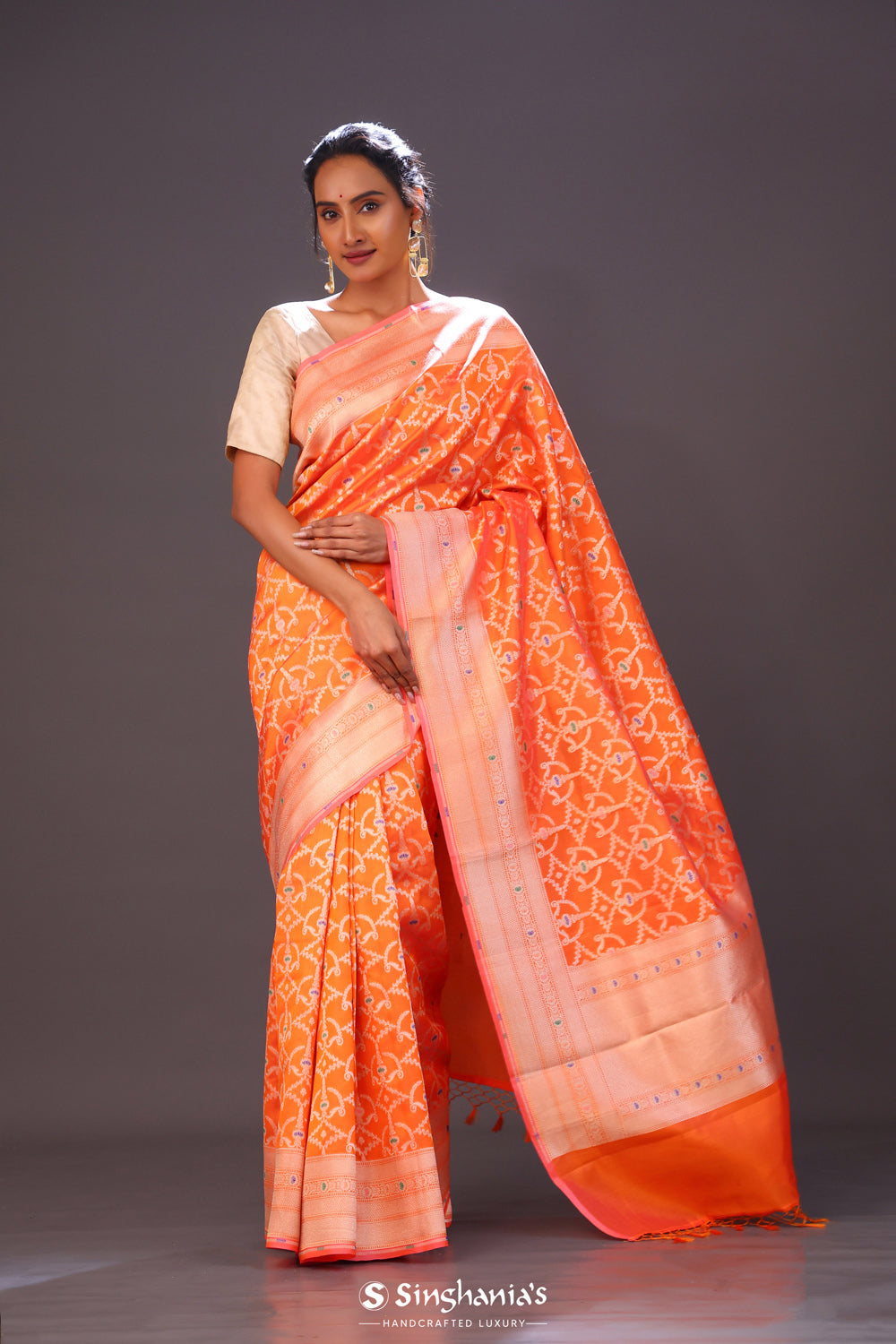 Royal Orange Meenakari Banarasi Silk Saree